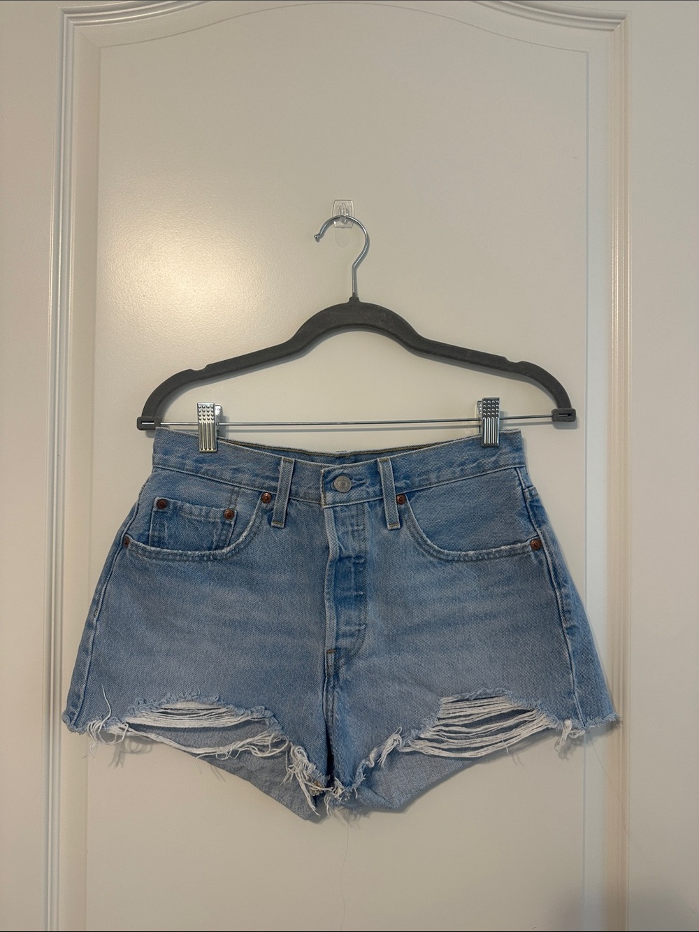 Levi's Light Blue Distressed Denim Cutoff Shorts